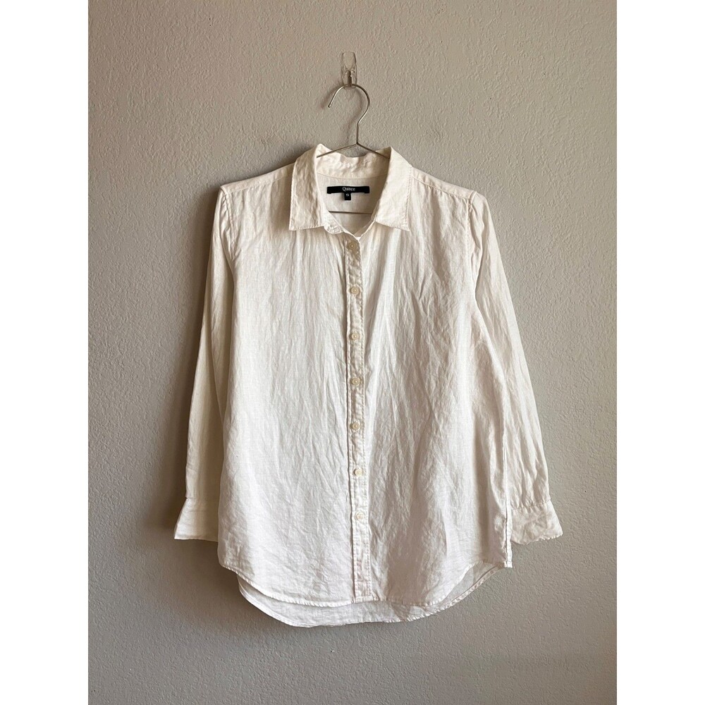 Quince Men's 100% European Linen Relaxed Long Sleeve Shirt in White Size SMALL